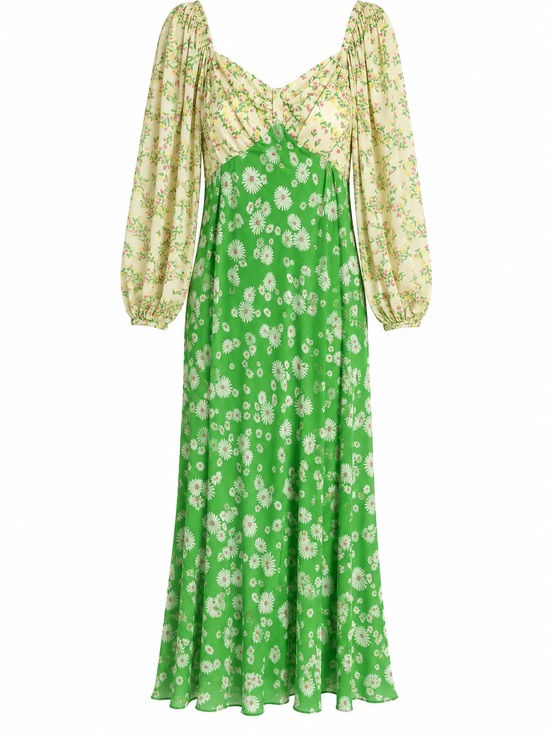 RIXO Dresses & Skirts - RIXO Green and Cream Floral Long-Sleeve Maxi Dress